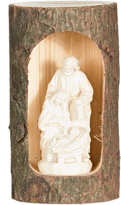 Nativité classique dans tronc - bois sculpté/natur - 4,5cm