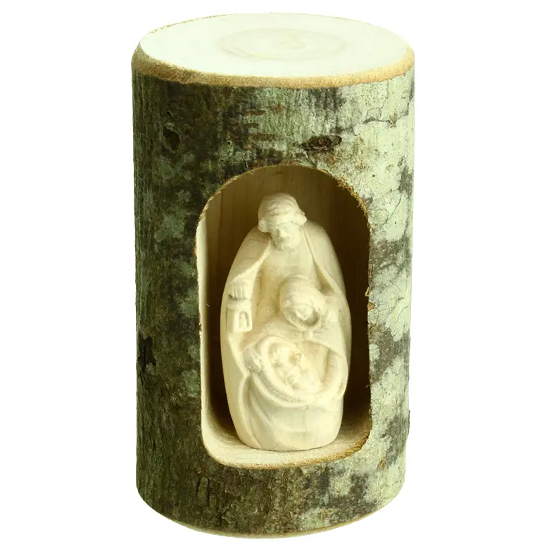 Moderne kerstgroep in boomstam - houtsnijwerk/natuur - H 4cm
