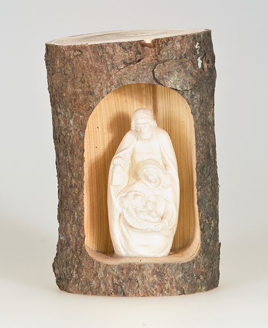 Nativité moderne dans tronc - bois sculpté/natur - H 4cm
