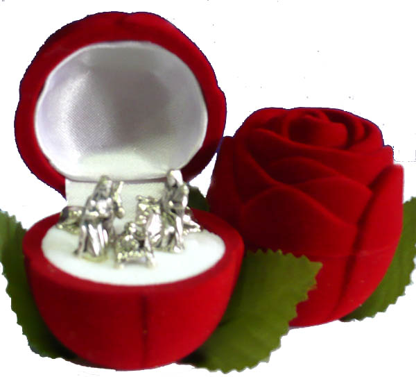 Etui roosje met mini-kerstgroep