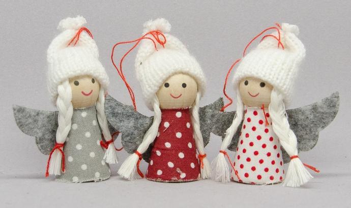 Lot de 3 anges en bois avec feutre - H 6cm
