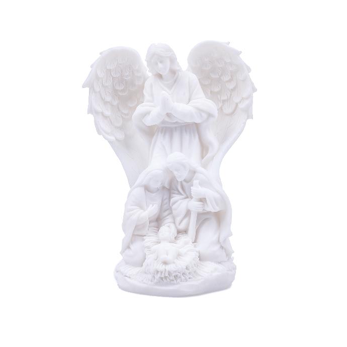 Nativité/Ange gardien H 13cm - albatre/blanc