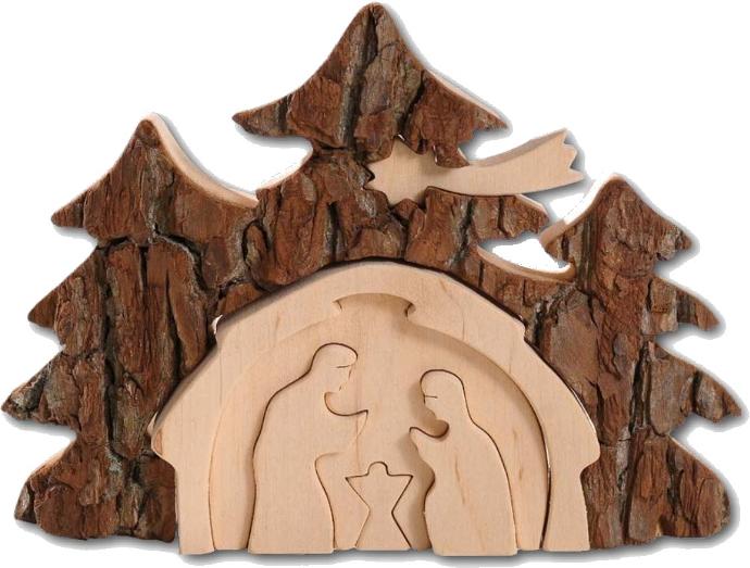 Krippe Holz - 3D/Baumstam - 18x14cm