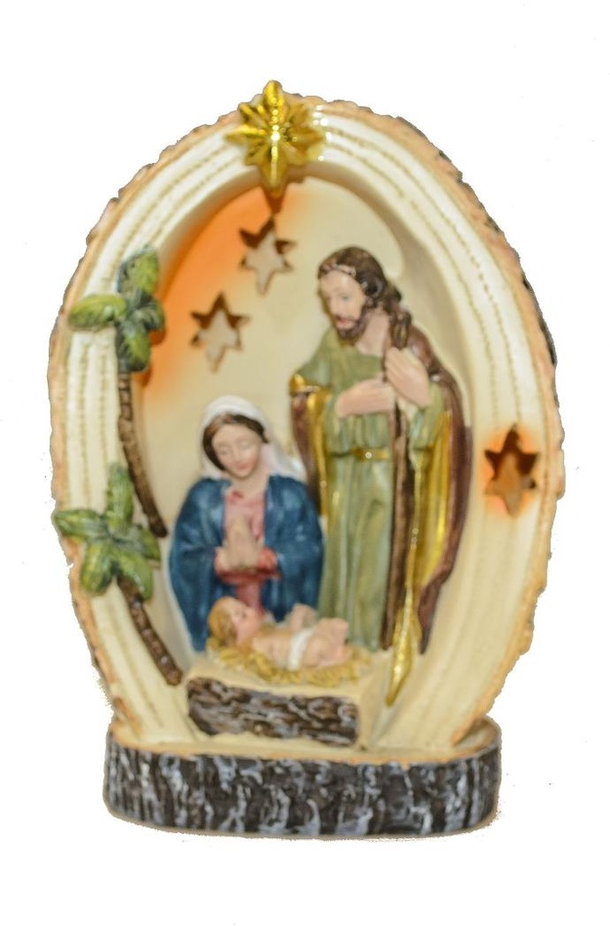 Ste Famille en résine/couleur avec lumière - H 15cm