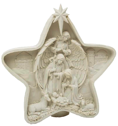 Statue Nativité/étoile - résine blanche - H 23,5cm
