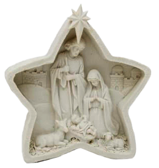 Beeld Kerstgroep/ster- polystone/wit - H 13cm
