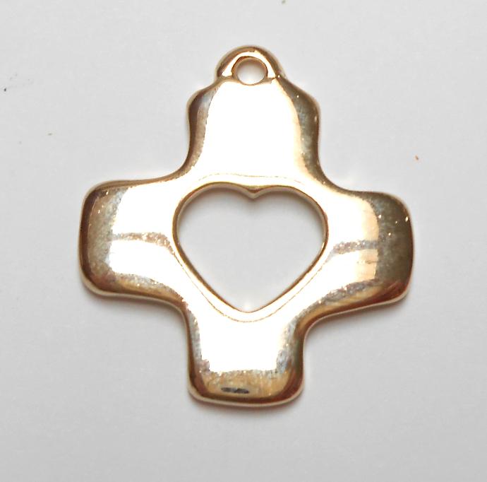 Kruisje op koord met hart - verguld (30x30mm)
