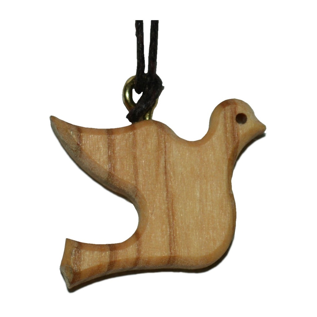 Pendentif colombe sur cordon - bois d'olivier (30x25mm)