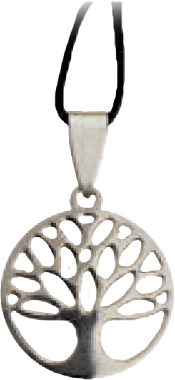 Pendentif Arbre de Vie sur lacet caoutchouc - Inox (Ø20mm)