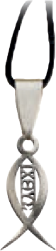Pendentif Ichthus/découpé - lacet en caoutchouc - RVS (22x10mm)