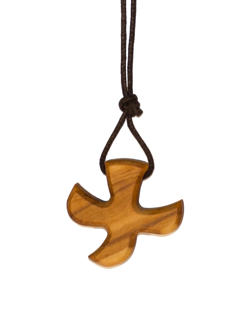 Kruisje Taizé  op koord - olijfhout - 25x30mm