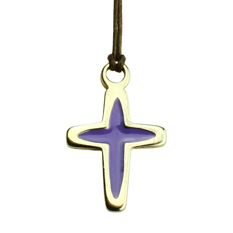Croix/cordon - doré/résine amethiste - 37x23mm