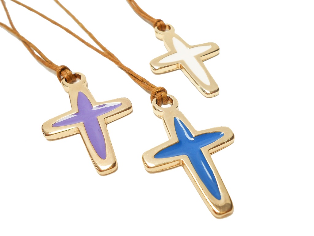 Kruis/koord - verguld/emaille blauw - 37x23mm