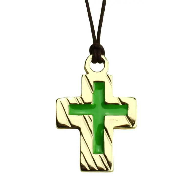 Croix/cordon - doré/résine vert - 37x23mm