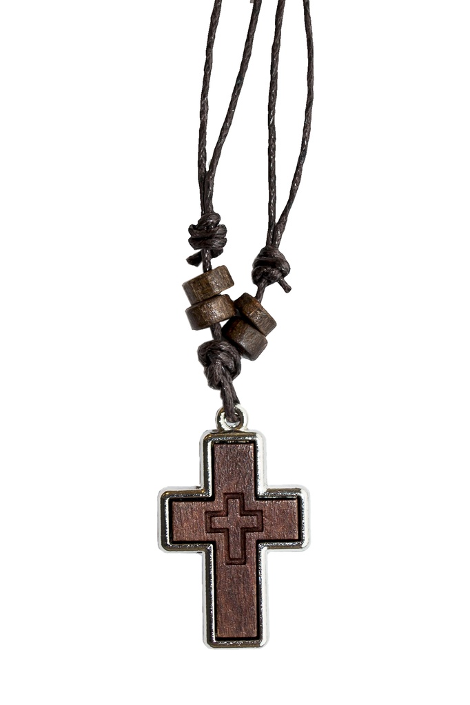 Croix sur cordon - bois/bord métal (30x20cm)