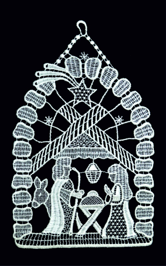 Pendentif/fenêtre dentelle - Nativité - 16x24cm