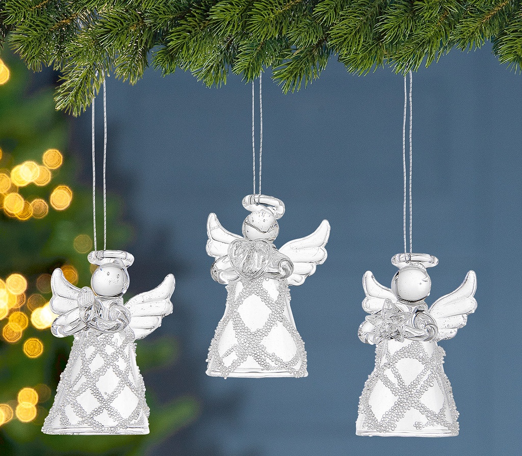 Lot de 2x3 anges en verre - 3,5cm/ … suspendre
