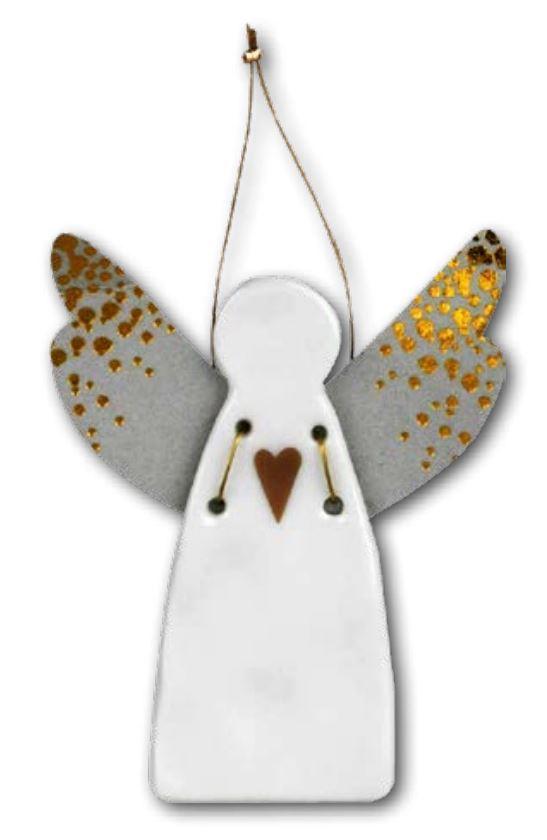 Ange avec coeur doré - pendentif - porcelaine - 4,5x5,5cm