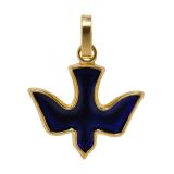 Médaille Colombe/bleu emaillé - laiton 3µm Plaqué Or (14x17mm)