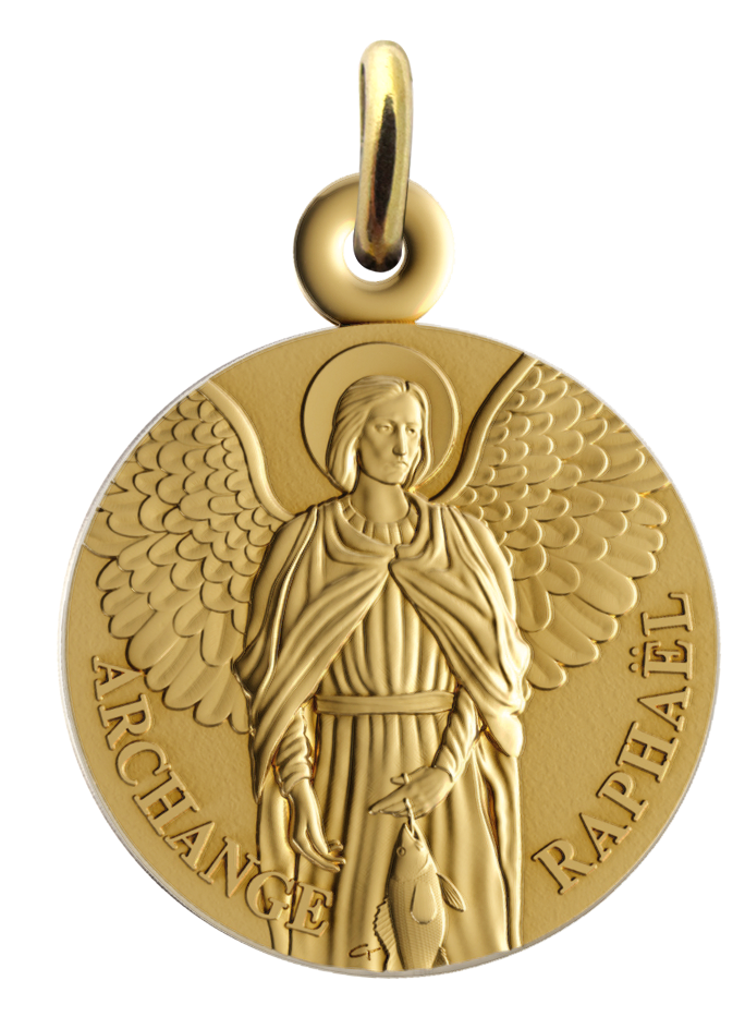 Médaille Saint Raphaël - laiton Plaqué or 3µm (Ø16mm)
