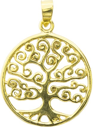 Baum des Lebens Medaille - 925% Silber 3μm vergoldet (Ø18mm)
