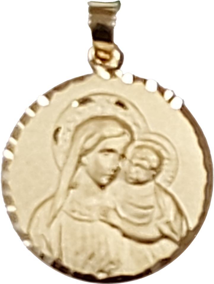 Medal Our Lady with Child/cut edge - silver 925‰ gold plated 3μm (Ø18mm)