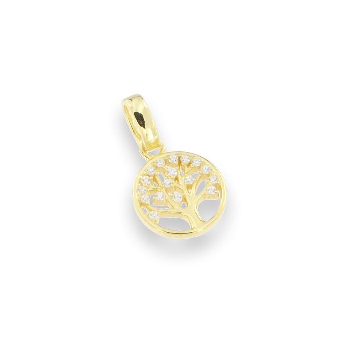 Pendentif Arbre de Vie (avec pierres de zircone) - argent 925‰ plaqué or 3μm (Ø10mm)