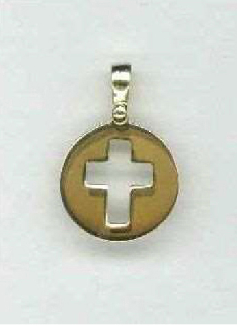 Medal with cut cross - silver 925‰ gold plated 3μm (Ø15mm)