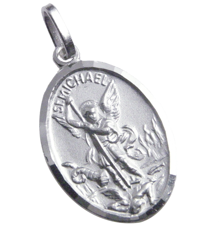 Saint Michel Medal - 925% Rhodium-plated Silver - Oval (16x22mm)