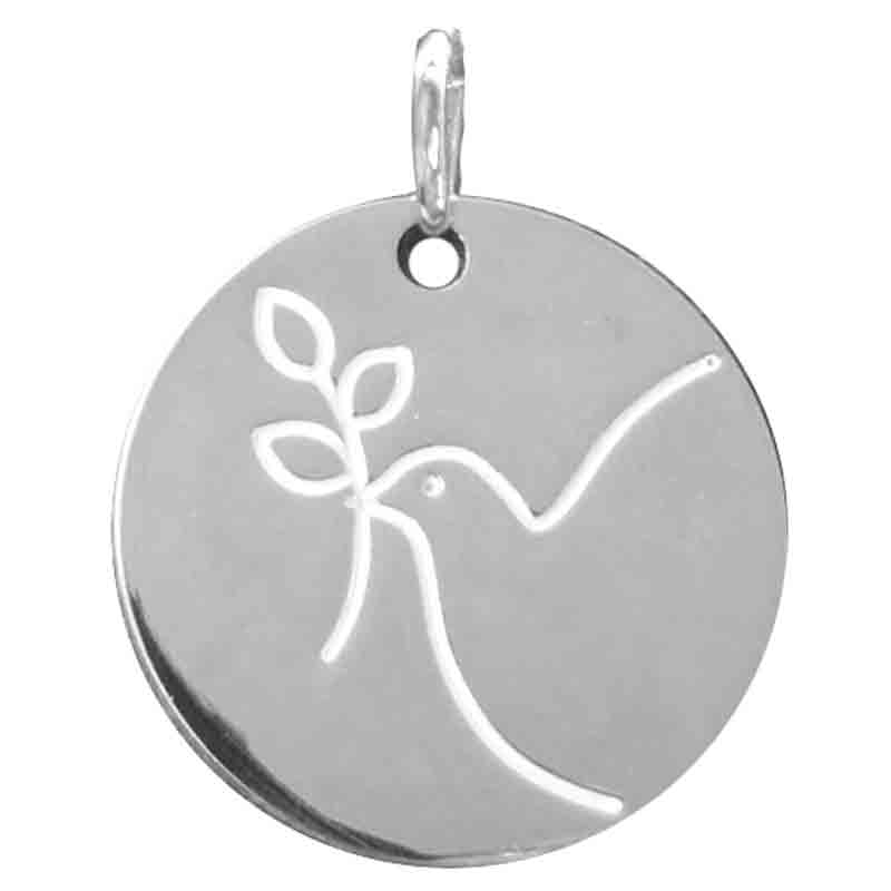 Dove of Peace Medal - 925% rhodium-plated silver (Ø18mm)