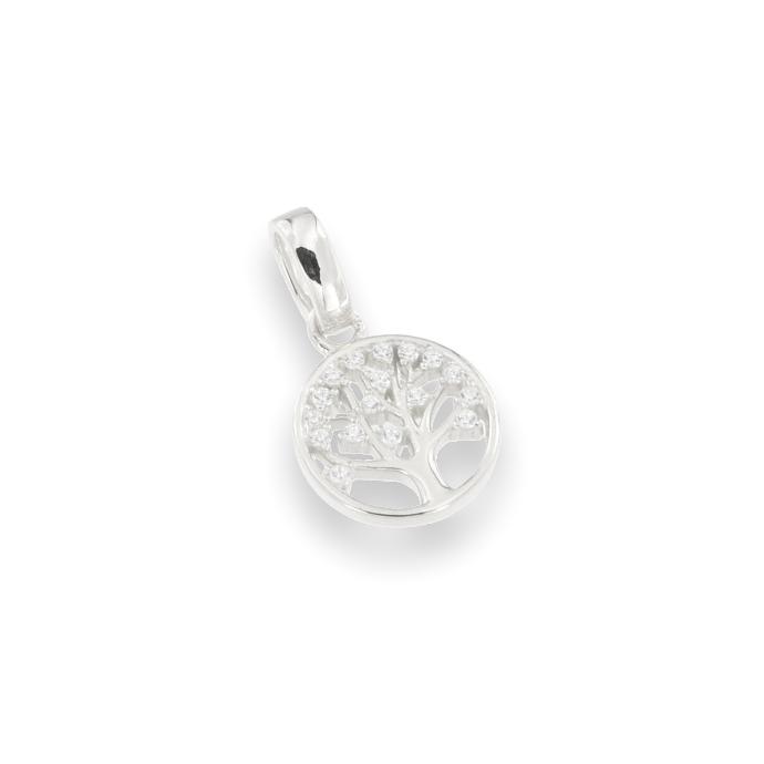 Pendentif Arbre de vie/zirconium - argent rhodié 925‰ (Ø10mm)
