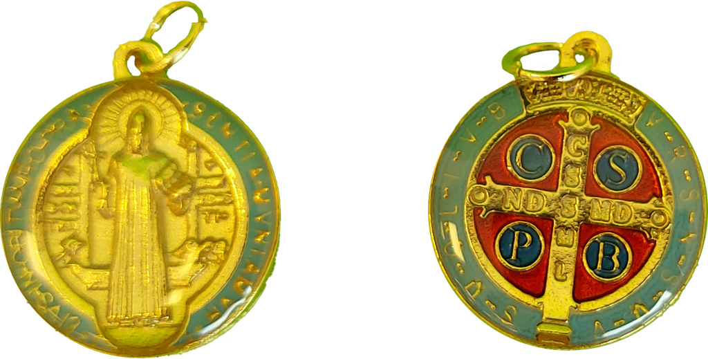 Anhänger Metall oval/vergoldet/emailliert - Hl. Benediky (Ø20mm)