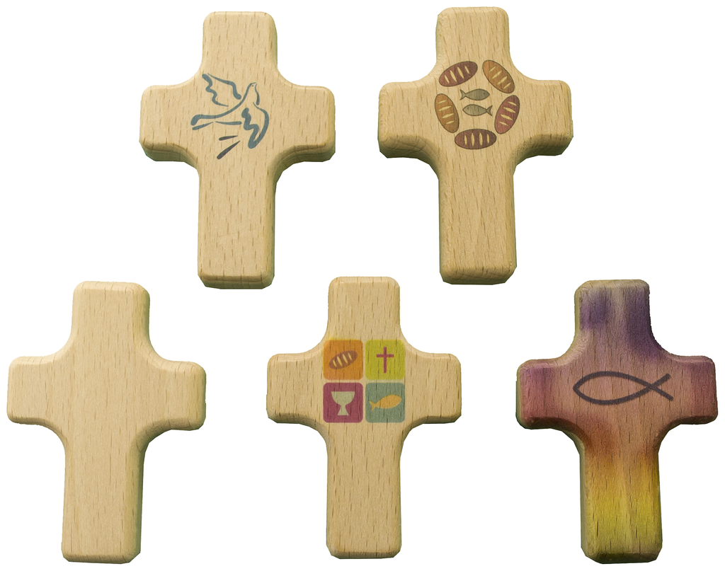 Handkruisje - hout - set van 5 versch.  (40x60mm)