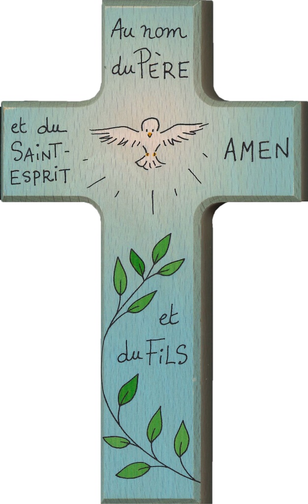 Kinderkruis Heilige Geest 'Au nom du Père' - hout (90x150mm)