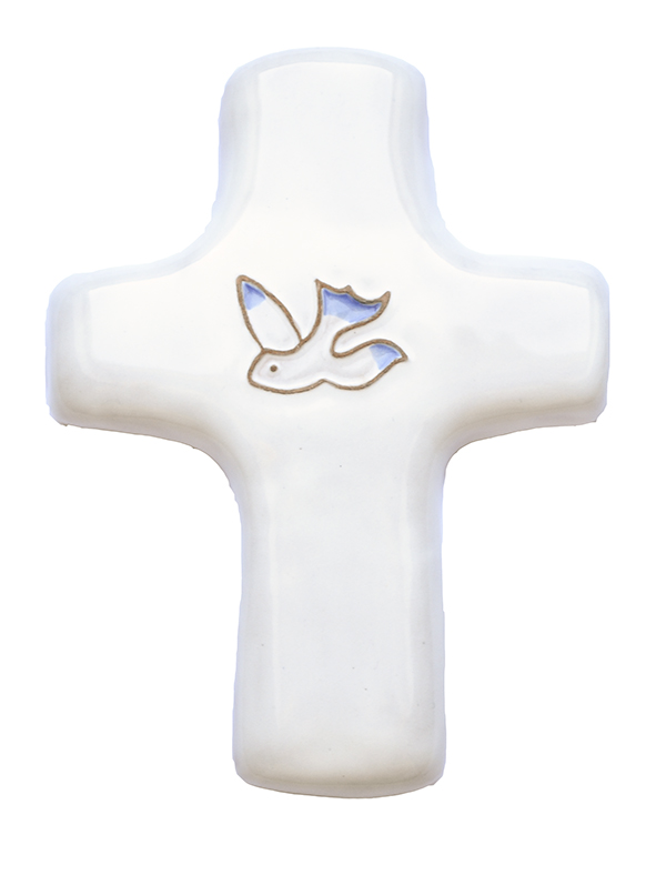 Croix céramique - Colombe - blanche (85x115mm)