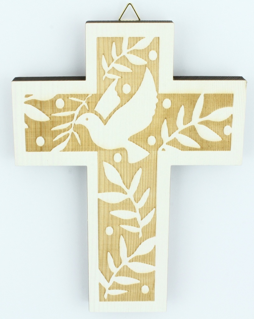 Kreuz Taube mit Palmzweige - lasiert (130x180mm)