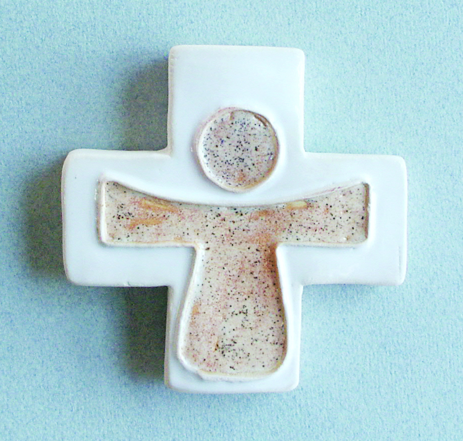 Croix céramique - Enfant - sable/blanche (75x75mm)