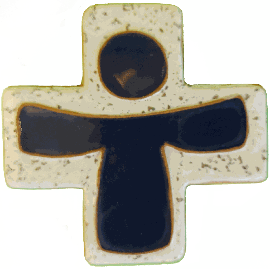 Croix céramique - Enfant - blanc moucheté/Bleu (75x75mm)