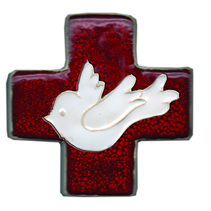 Keramik Kreuz - Taube - Rot/Weiss (75x75mm)