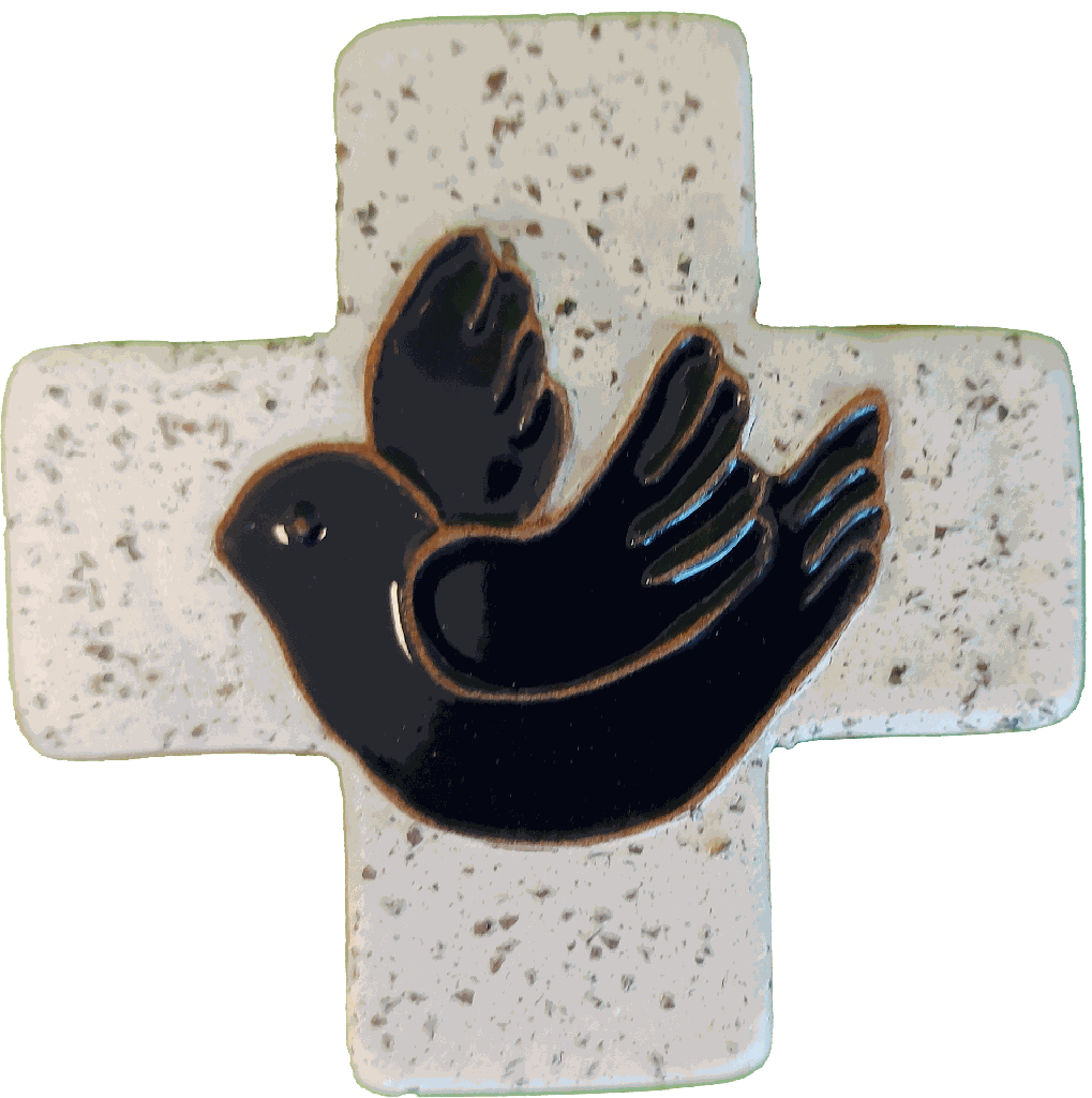 Keramik Kreuz - Taube -Grau/Blau (75x75mm)
