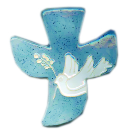 Ceramic cross - Pigeon Peace - gray blu/white (120x130mm)
