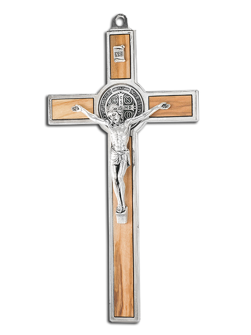 Kruisbeeld Benedictus/metaal - olijfhout (100x185mm)