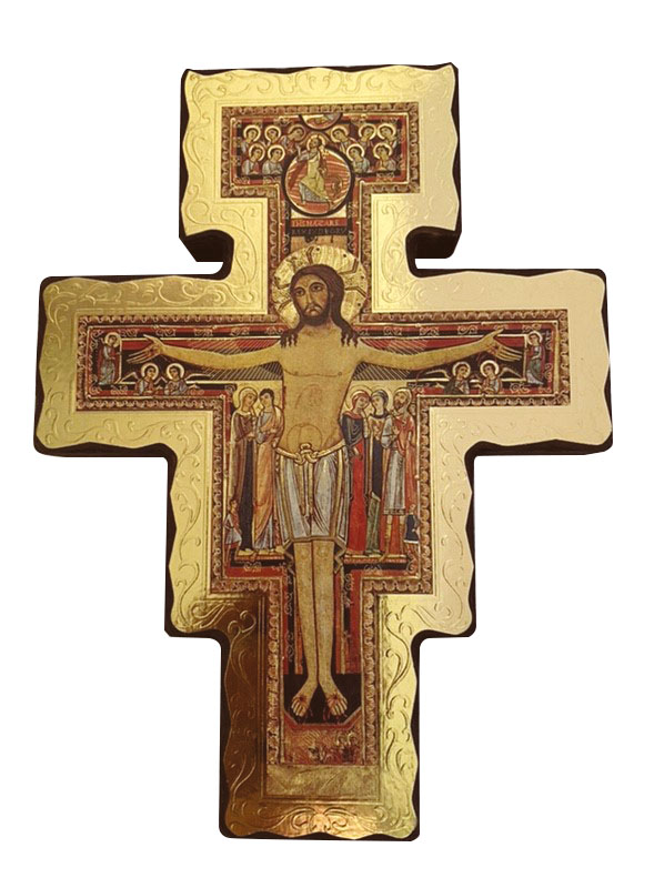 Croix murale bois - épais/doré - San Damiano (170x225mm)