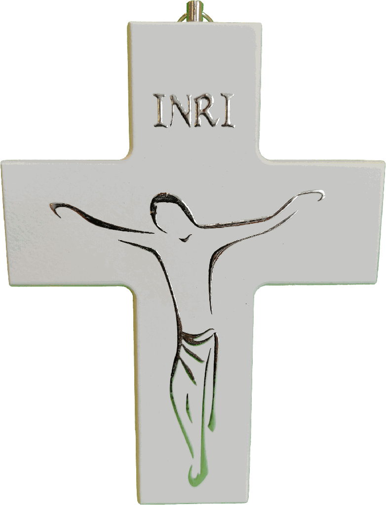 Croix en bois peint blanche - Christ argenté sériegraphié (120x160mm)