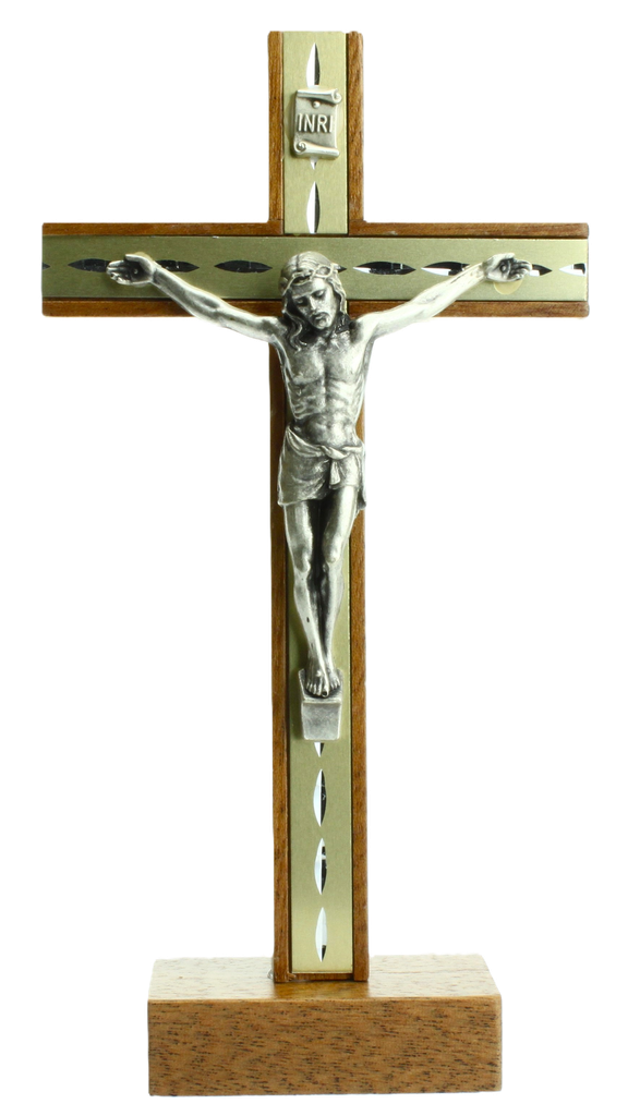 Kruisbeeld op voet - hout/metaal met corpus (85x165mm)