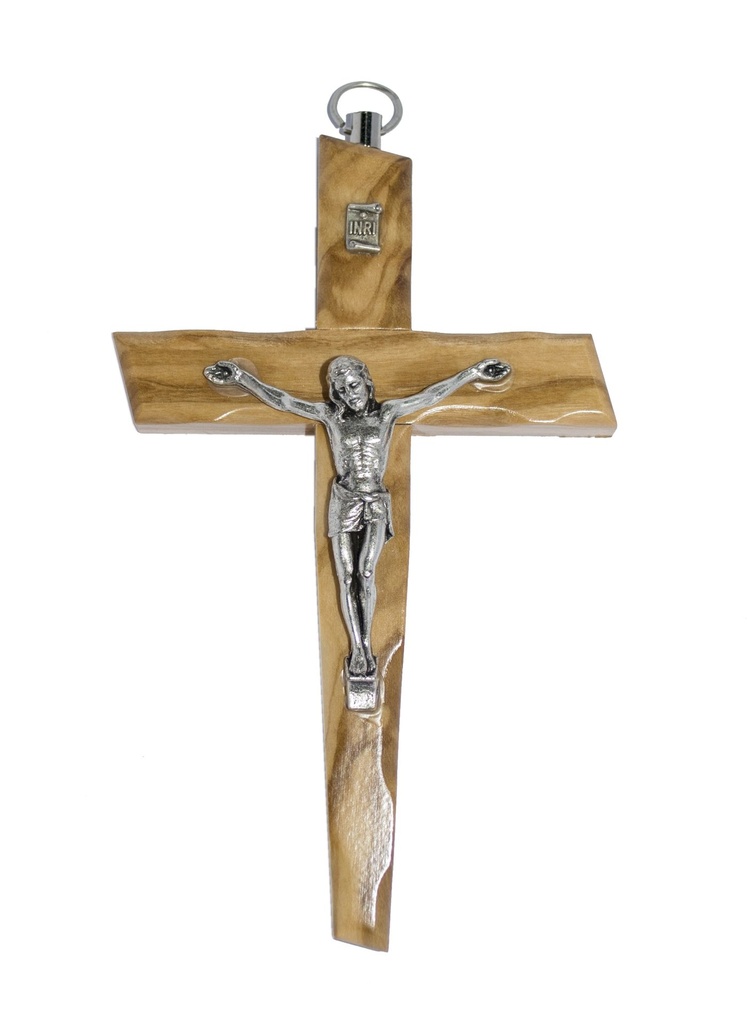 Wandkreuz/Olivenholz  - Korper/Metall (80x130mm)