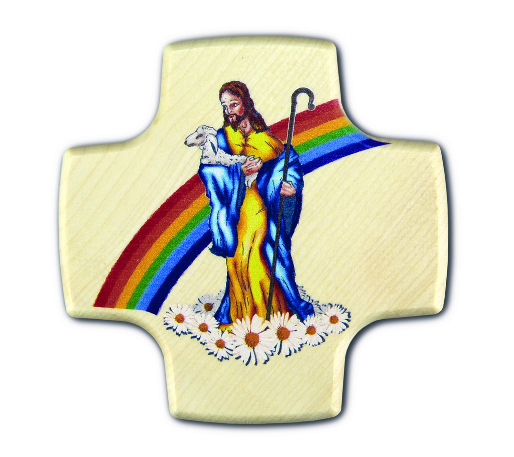 Holzkreuz Kommunionmotiv 'Gutes Hirt' (85x85cm)
