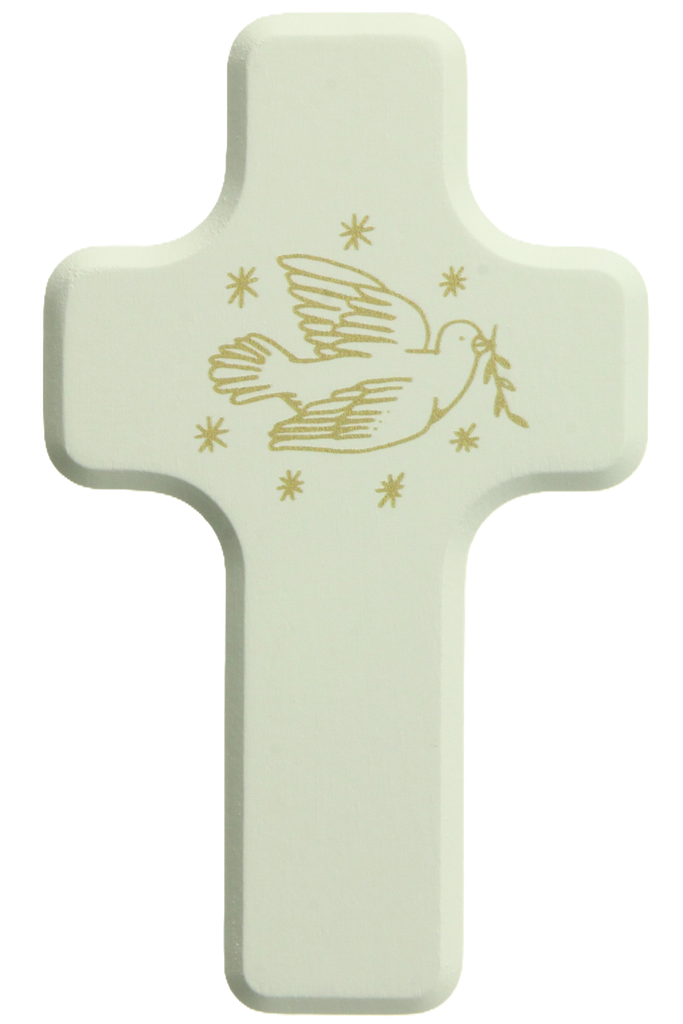 Croix bois/blanche - Colombe doré (60x100mm) (MOD EXCL 13006C)