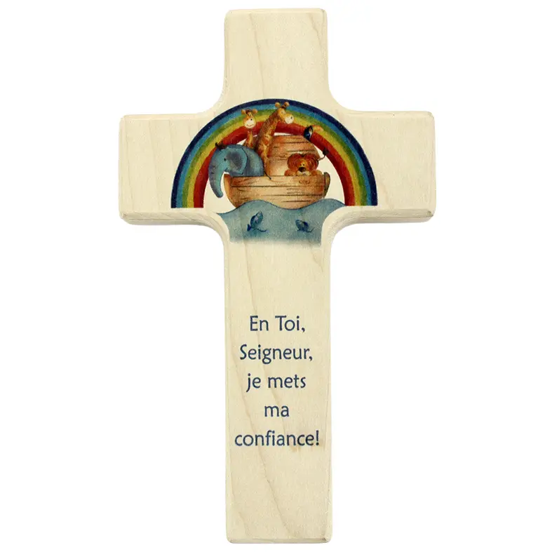 Croix enfant bois - 'En Toi, Seigneur' (90x150mm)