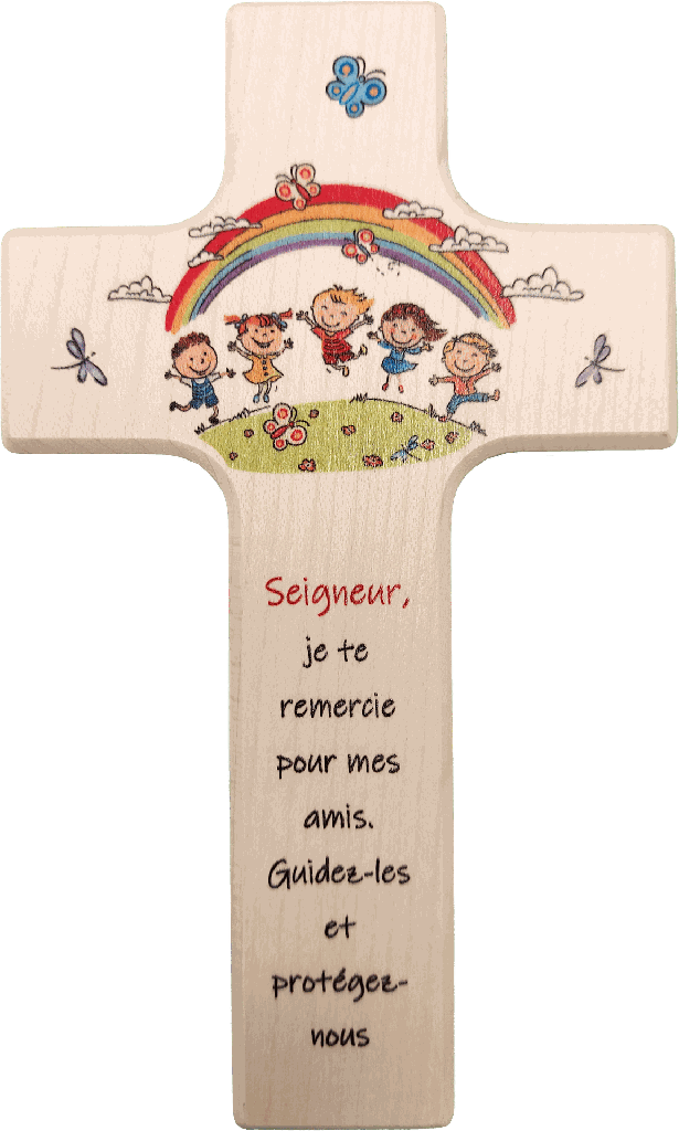 Kinderkruis hout - 'Seigneur, je te remercie ...' (90x150mm)